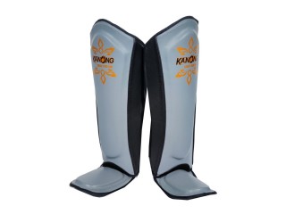 Kanong Muay Thai Leather Shin Protectors  : Black/Grey